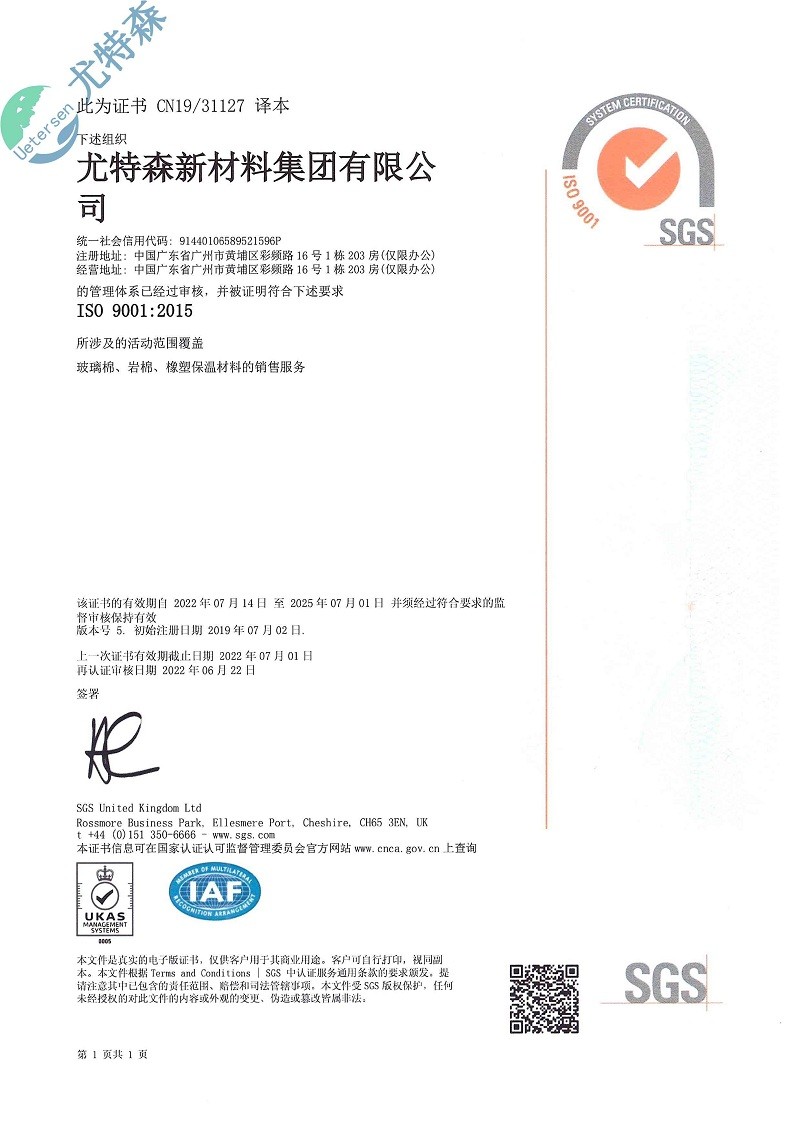 特森ISO证书：9001-2015（中文版）-raybet登录